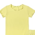 thumbnail image 5 of larppty Girls Shorts Set 2‑Piece Ribbed Knit Summer Outfit Short Sleeve Top & Elastic Waist Shorts Casual Playwear（Light Yellow， 2-3 Years）, 5 of 5
