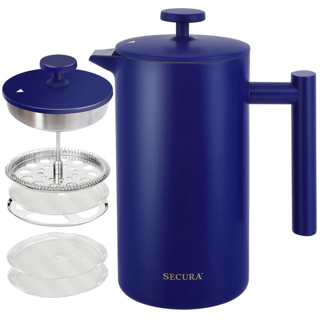 Cafetera French Press Secura de acero inoxidable de doble pared, 1 litro