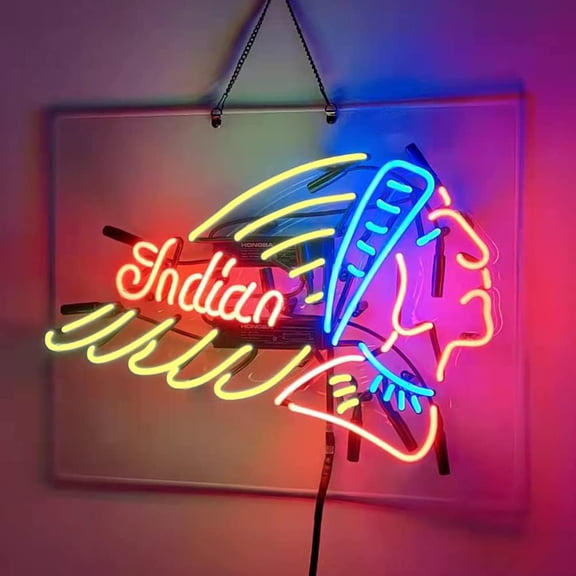 Indian's Motor Logo Neon Sign Handmade Real Glass Neon Tube Neon Light For Home Bar Man Cave Motor Pub Store Wall Decor Artwork Wall Light 19x15