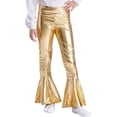 thumbnail image 1 of YONGHS Girls Stretch Bell Bottoms Flare Pants Little | Big Kid Shiny Metallic Ruffle Bootcut Leggings Gold 12, 1 of 7