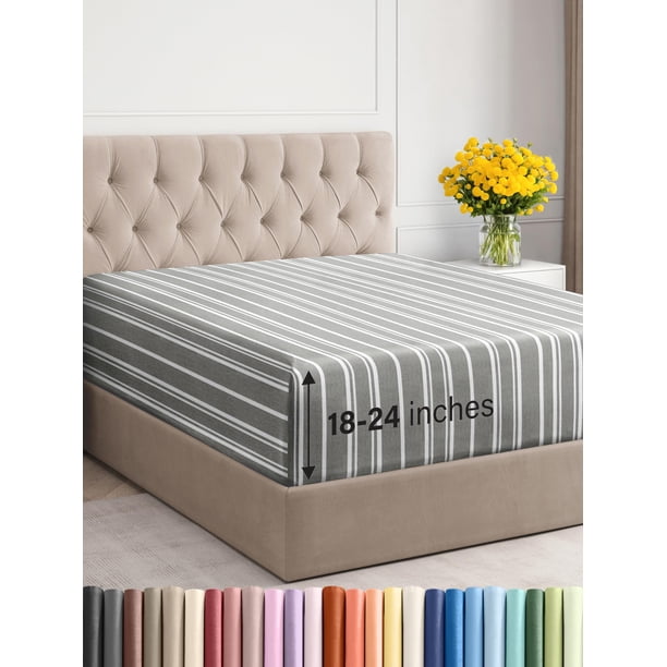 Sábana bajera ajustable CGK Unlimited Hotel Luxury King Grey Stripes