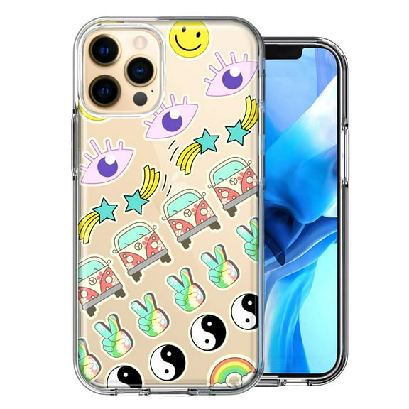 MUNDAZE For Apple iPhone 11 Pro 70's Yin Yang Hippie Happy Peace Stars Design Double Layer Phone Case Cover