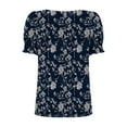 thumbnail image 6 of ITSAME Blouse for Womens, Square Neck Floral Prints Bubble Short Sleeve Summer 2025 Casual Dressy Tops Navy XL, 6 of 6