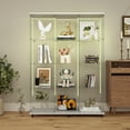 thumbnail image 2 of MAYEERTY 4 Tiers Glass Display Cabinet with Bluetooth LED Light Strip, Curio Storage Cabinet with 3 Door Wheels and Lock, Wood Top, White, 2 of 11