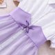 thumbnail image 3 of Vestido Formal de Manga Corta Vestido de Malla de Solapa de Color Sólido para Niños con Mangas Hinchadas Y Falda en Capas, Cintura de Contraste con Arco, Casual Y Cómodo para Niños de Mediano a Grande, 3 of 7