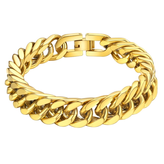 PROSTEEL Pulseras de cadenas cubanas de oro de 12 mm para hombre, pulsera gruesa de acero inoxidable con eslabones de Franco para niños, pulsera de mano larga y fresca, regalo de Navidad, 23cm/9