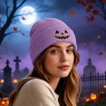 thumbnail image 4 of SYMOID Purple Knit Beanie with Embroidered Pumpkin O'Lantern - Cuffed Ribbed Winter Hat for Unisex Hats,Size Free Size, 4 of 7
