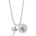 thumbnail image 1 of Delight Jewelry Silvertone Small Fairy with Lime Green Wings Silvertone Script Initial Disc - E - Charm Necklace, 20"+3", 1 of 4