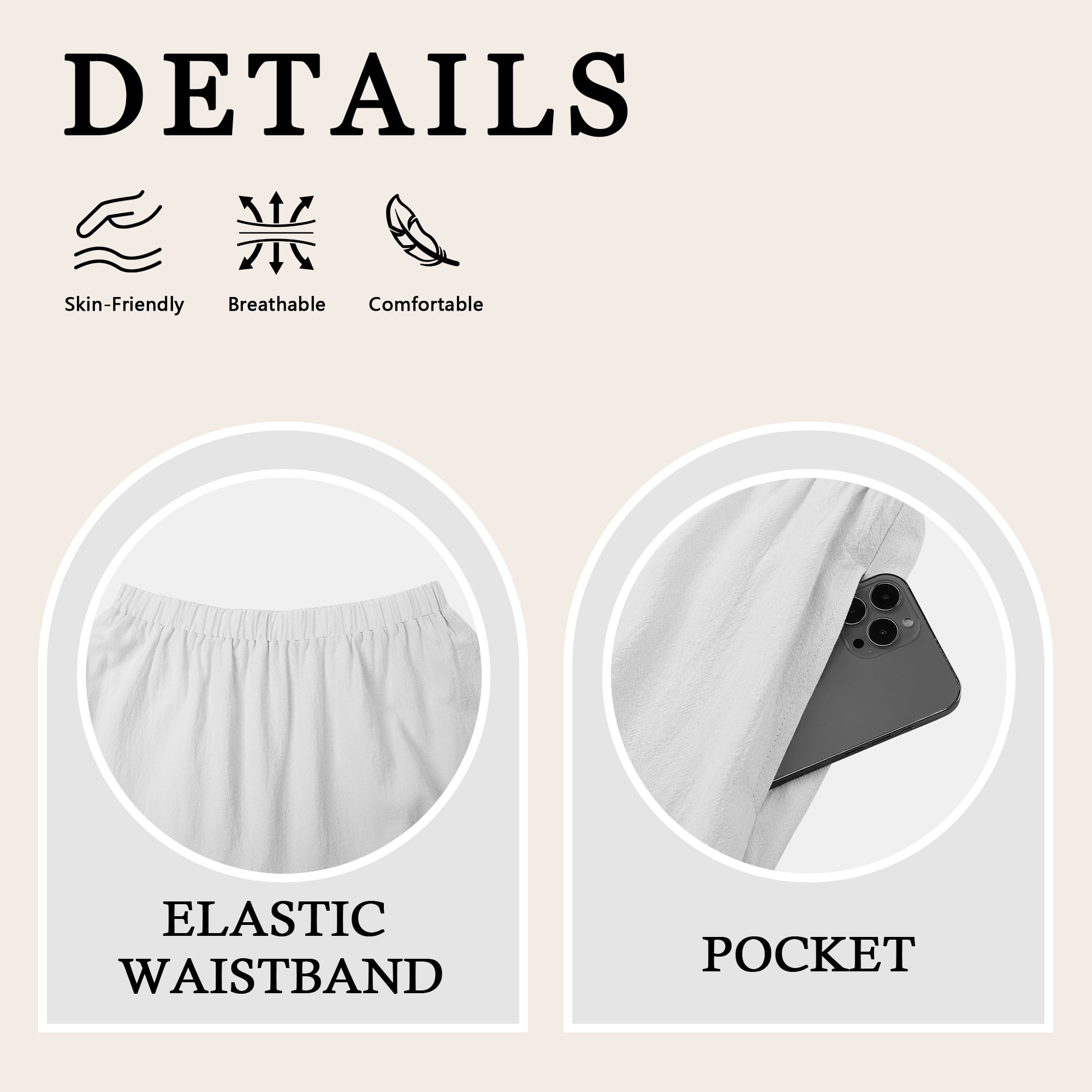 TEMOFON Midi Pleated Skirts for Women with Lining Elastic High Waist with Pockets Maxi A Line Linen Summer Clothes Trendy Flowy White M