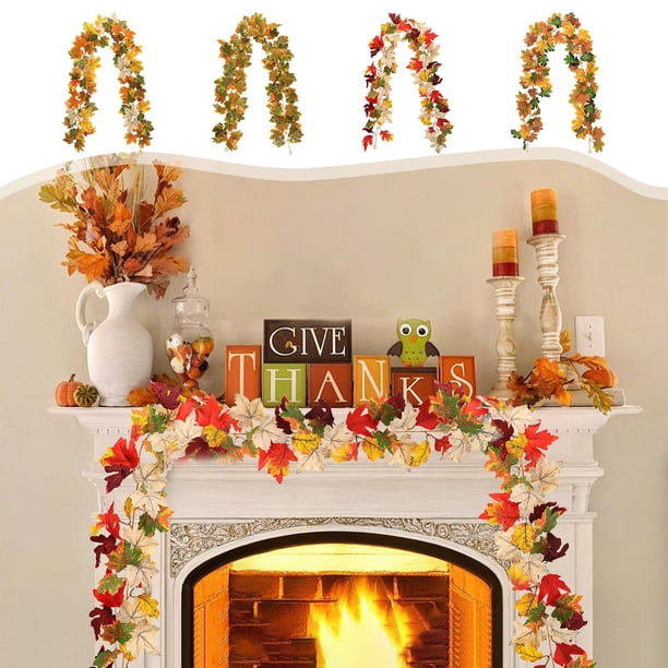 Xihbxyly Guirnalda de Hojas de Arce, Vibrante Decoración Otoñal, Poliéster Duradero, Ideal para Fiestas En Casa, Chimeneas, Navidad, Decoración Multiusos, 175 Cm de Largo, 1 Unidad.