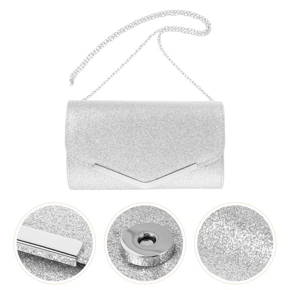Evening Bag Handbag Wedding Party Crossbody Bags Clutch Bag Purse Simple Chain Bag for Ladies ( Silver )
