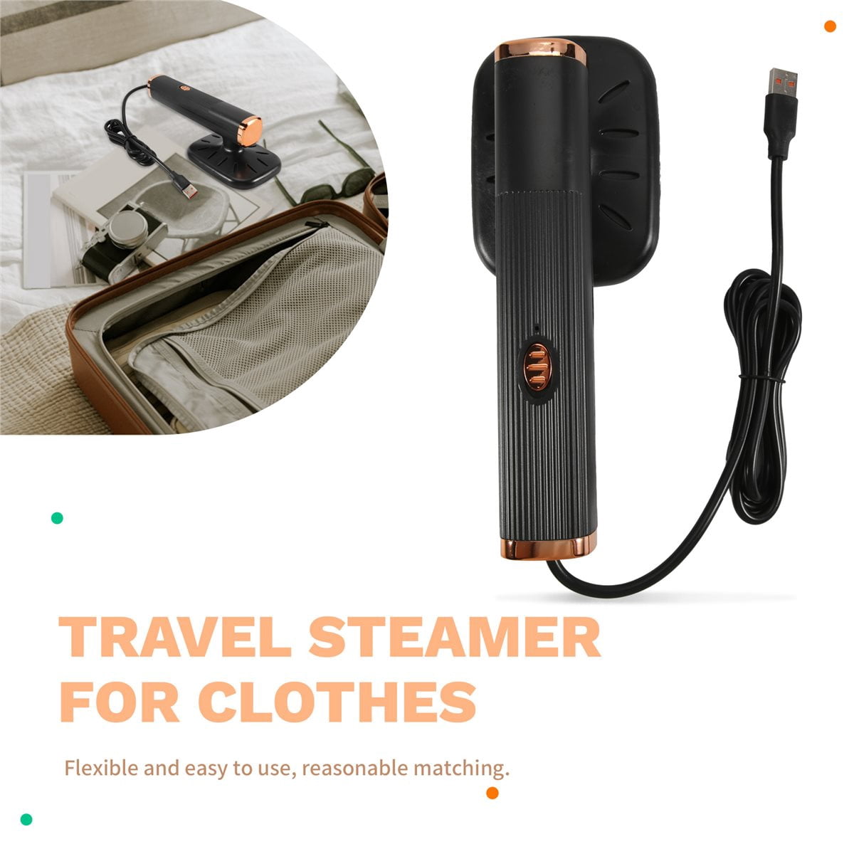 Portable Travel Steamer for Clothes Mini Steam Iron 180°Rotatable Handheld Fabric Black