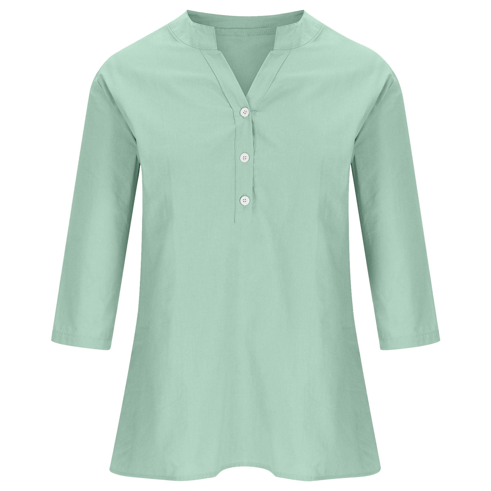 EADINVE Women's V-Neck Short Sleeve Button Top – Loose Fit, Solid Color, Casual Tee Blouse - View #4