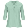 thumbnail image 4 of Odeerbi Cotton Linen Shirts for Women Summer V-Neck Long Sleeve Button Blouse Loose T-shirt Tops Green, 4 of 7