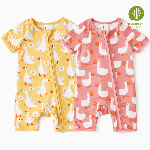 PatPat Baby Clothes Bamboo Rompers Zip Short Sleeve Baby Gifts Bodysuits Sleepwear 2Pack 0-3 Months