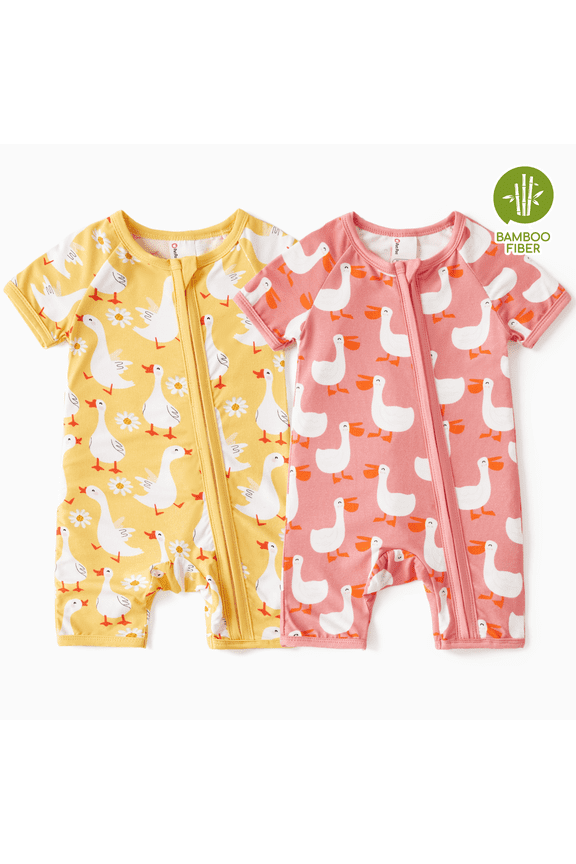 Baby Clothes Bamboo Rompers Zip Short Sleeve Baby Gifts Bodysuits Sleepwear 2Pack 0-3 Months