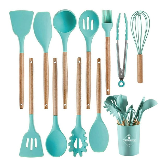 Juego de 12 utensilios de cocina de silicona de grado alimenticio, utensilios de cocina