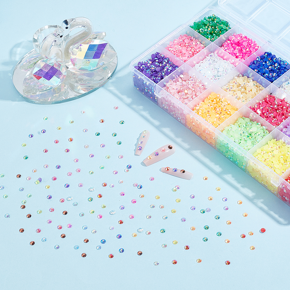 1set 21600pcs 18 colors Half Round Opaque Resin Cabochons Nail Art Decoration Accessories Mixed color 4x1.5mm 1200pcs/color