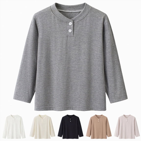 Nwiuh Boys Long Sleeve Henley Shirts Kids Casual Front Button Tee Top for Boys 6M-14Y (Beige, 12-18 Months)