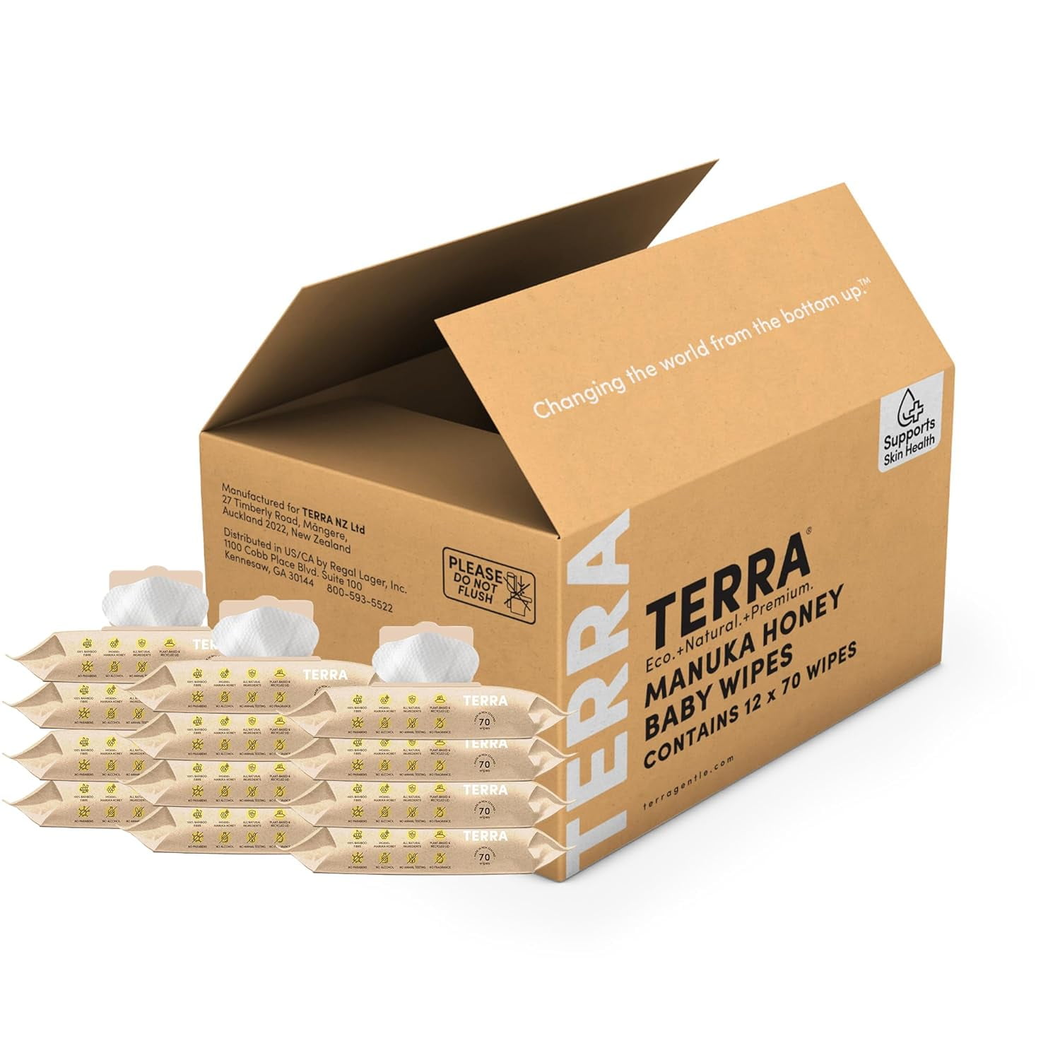 (Pack of 12) Terra Organics Baby Wipes Manuka Honey 70 Each