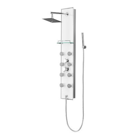 - Luxier Tempered Glass Multi-Function Shower Tower Panel Massage System with Handheld Includes Rough-In Valve