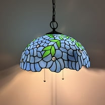 Tiffany Pendant Lights Fixture Blue Stained Glass Green Leaves LED Bulb Included 16"W*16"D*75"H
