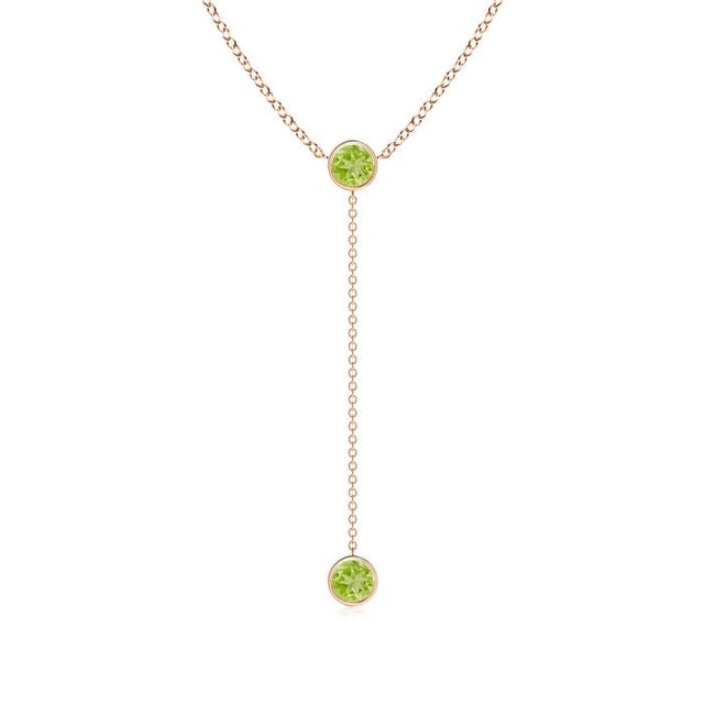 Angara Collier Péridot Naturel - Collier Style Lariat Péridot Rond 1.1 ct en Or Rose 14K pour Femmes