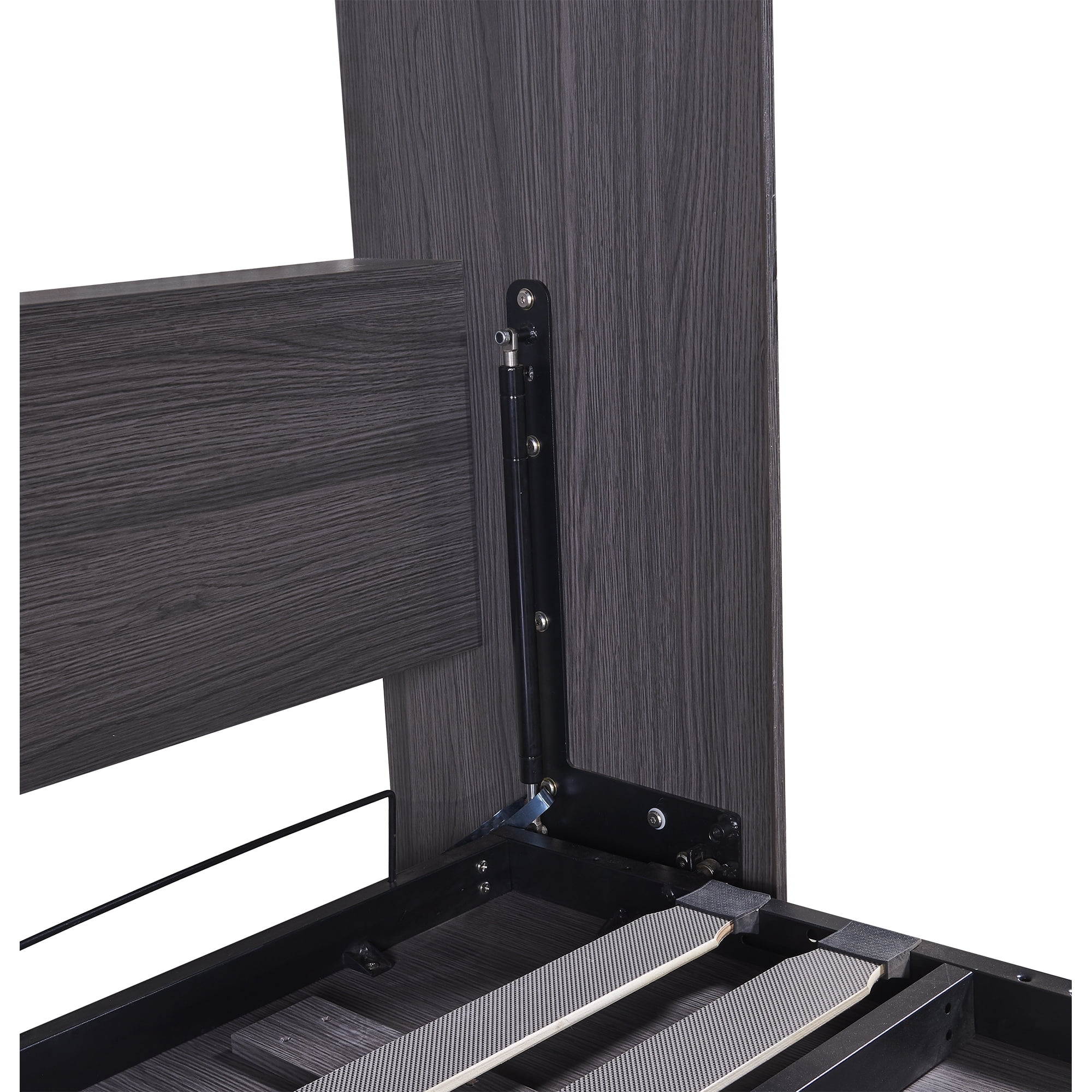 Euroco Wood Full Size Murphy Wall Bed with Wardrobe and Drawers for Living Room, Moveable Wardrobe and Drawers, Space-Saving & Easy Open and Close, Gray