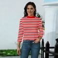 thumbnail image 4 of 3/4 Sleeve T Shirts for Women Mock Neck Womens Blouses Breathable Slim Fit Striped Soft Fabric Womens Summer Tops Casual, 4 of 7