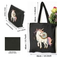 thumbnail image 3 of COMIO Cute Hungry Unicorn Munching on Yummy Donut Portable Tote Bag 2 Pcs Canvas Tote Bags with Zipper Black, 3 of 8
