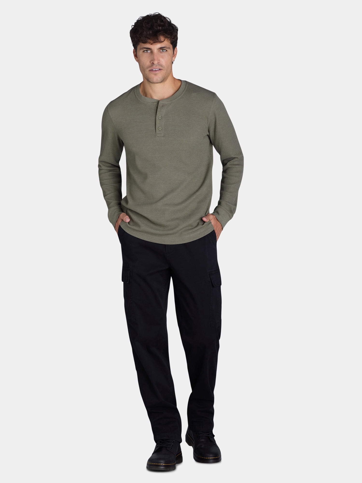 George Men’s and Big Men’s Thermal Henley T-Shirt with Long Sleeves, Sizes XS-3XLT