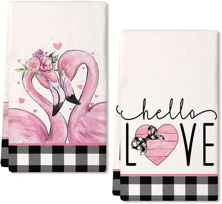 Embroidered Kitchen Towel 18x28-black & White-buffalo Plaid-valentine Towel-hand  Towel-kitchen Decor-applique-triple Heart-valentine Gift 