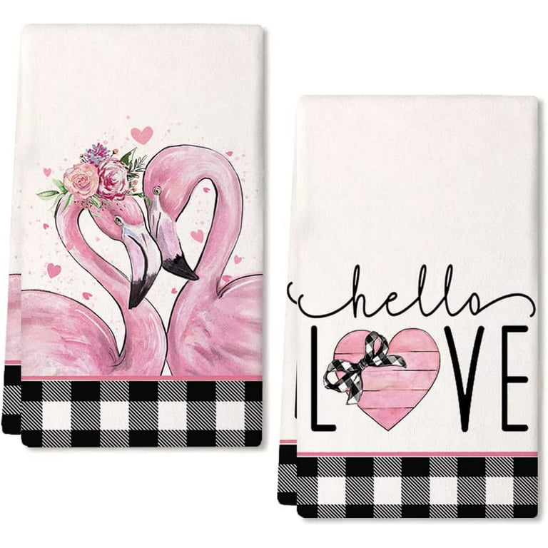 SPXUBZ Valentine's Day Kitchen Towel, Black and White Buffalo Plaid Pink  Flamingo Couple Love, Suitable for Home Kitchen Valentine's Day Couple Love  Wedding Gift Towel Set of 2 