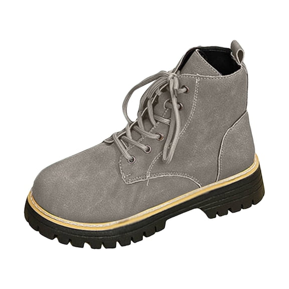 Women's Suede Combat Boots Comfortable Wide Toe Box Lace Up Mid Calf Booties Platform Lug Sole Non Slip Riding Boots Gray Size 8.5