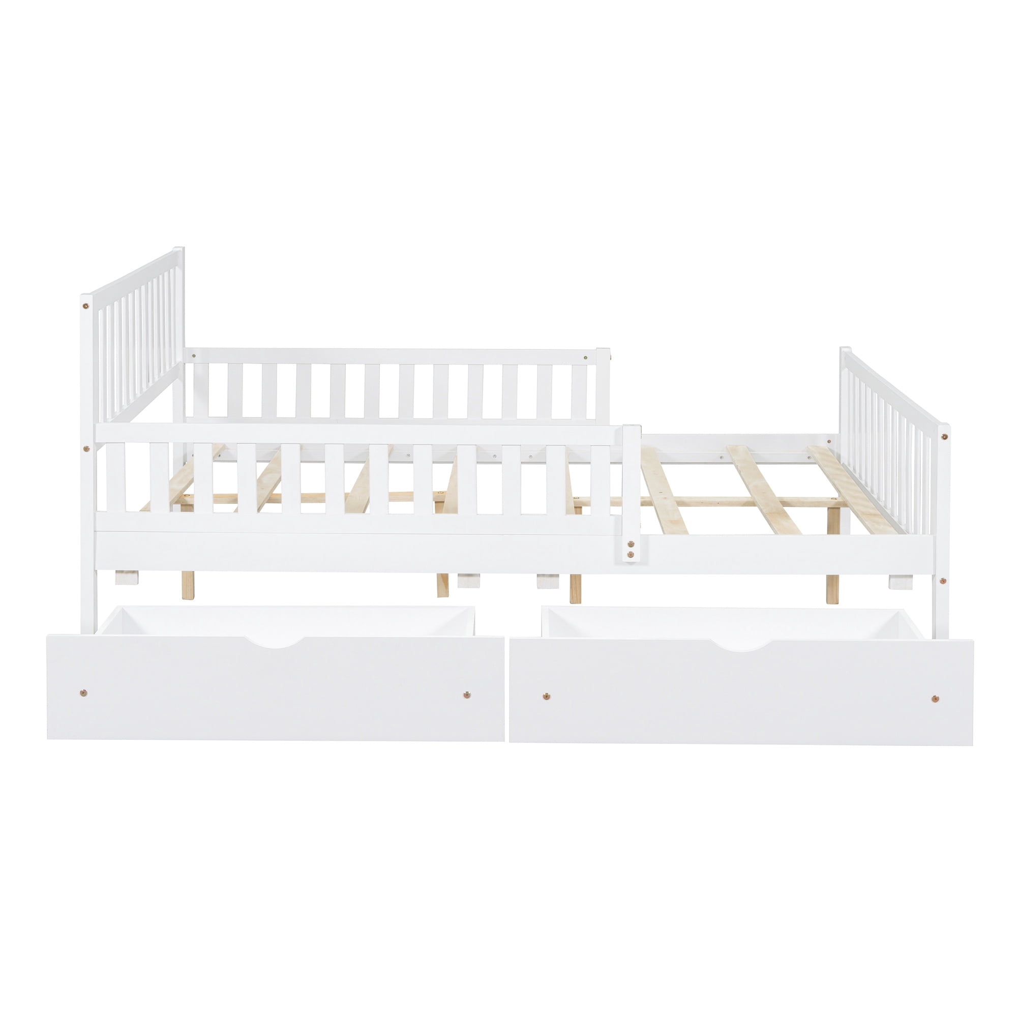 Bellemave Full Bed with Storage Drawers and Fence Rails, Wood Platform Beds Frame with Headboard, Full Size Storage Bed for Kids Boys Girls Teens（White)