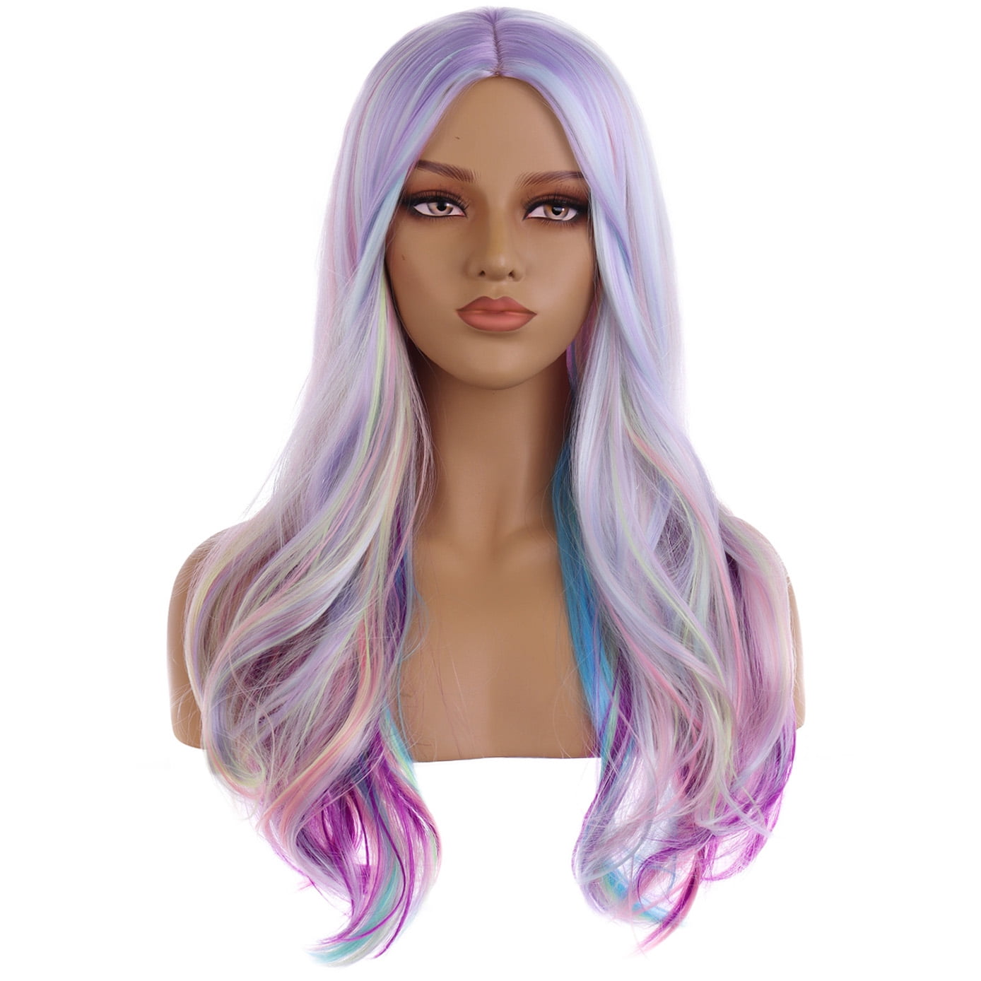 BERON Rainbow Wigs Long Wavy Wig for Women Heat Resistant Hair Wigs