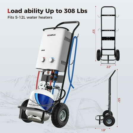 CAMPLUX 300 lb. Capacity 2-Wheel Folding Steel Hand Truck for Portable Water Heater