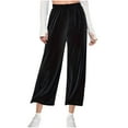 thumbnail image 2 of Feancey Velvet Capri Pants for Women Elastic High Waist Wide Leg Capris Velour Casual Palazzo Pants Dressy Elegant Party Cropped Trousers Holiday Gifts Black S, 2 of 6