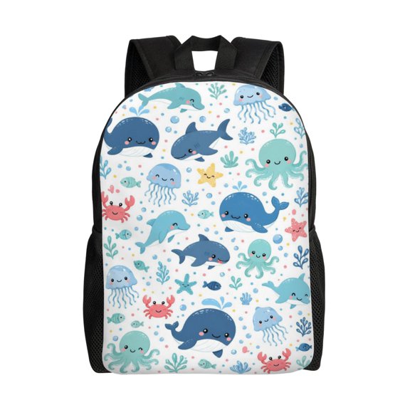 Cute Sea Animals Backpack Full Front Print Travel Laptop Bag for Men and Women