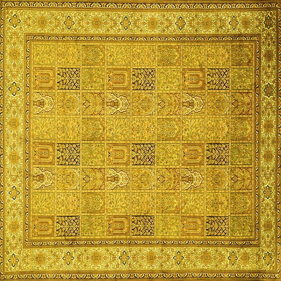 Ahgly Company Machine Washable Indoor Square Persian Yellow Traditional Area Rugs, 5' Square