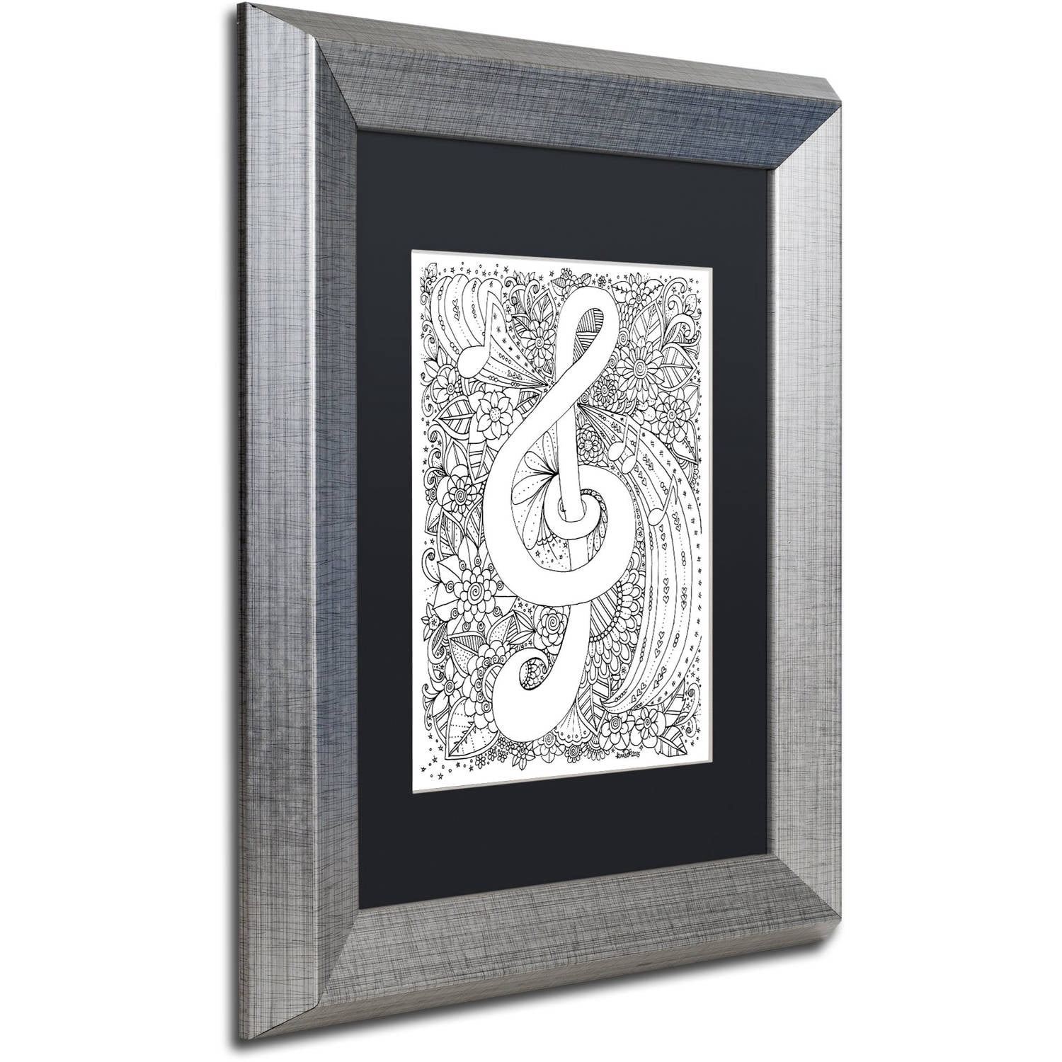 Trademark Fine Art "J-Clef Doodle" Canvas Art by KCDoodleArt Black Matte, Silver Frame