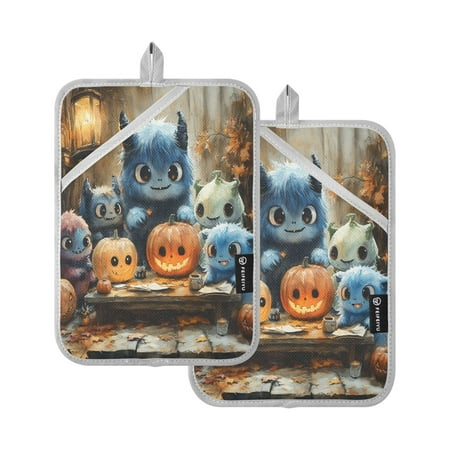 

Adorable Little Monsters Set of 2 Heat-Resistant Quilted Pads Silver Polyester 7 x 9.8