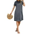 thumbnail image 3 of Women's Summer Round Neck Short Sleeve Solid Basic T-Shirt Casual Midi Dress with Pockets, 3 of 3