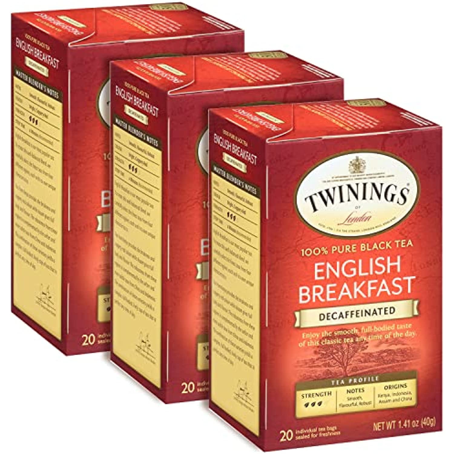 Twinings Of London Decaffeinated English Breakfast 20 Count Tea Bags 1.41 Oz. Box (Pack Of 3 - 60 Bags Total)