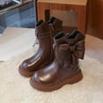 thumbnail image 2 of Miluxas Girls Kids Bow Knot Mid Calf Boots Versatile Faux Leather Side Zipper Solid Color Casual Shoes Brown 2.5(37), 2 of 8