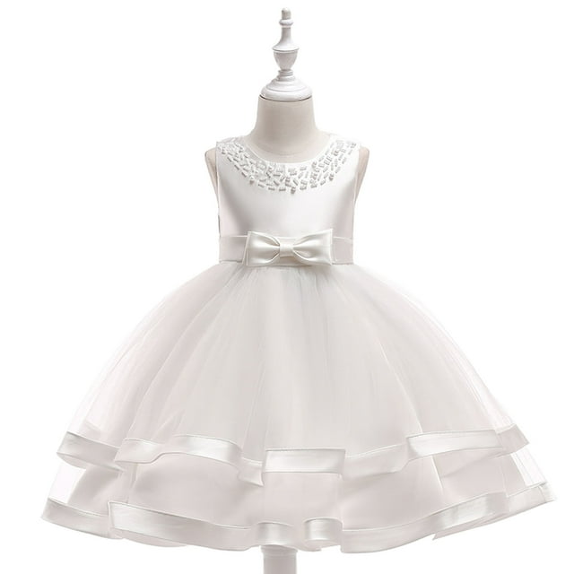 EGNMCR Robes de Soirée pour Femmes, Robes Formelles pour Femmes, Robes de Cocktail pour Femmes, Robes pour Tout-Petites Filles Couleur Unie en Tulle Perlé avec Nœud, Robe de Fleurs pour Fête d'Anniversaire, Robes pour Enfants, Robe Fille
