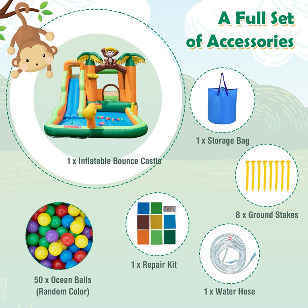Aimee Lii Monkey-Themed Inflatable Bounce House with Slide without Blower, Toddlers Boys Girls Backyard Party Gifts