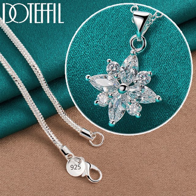 Aoxiang-collar con colgante de flor de circón AAA para mujer, de Plata de Ley 925, cadena 16-30, joyería de compromiso de boda a la moda
