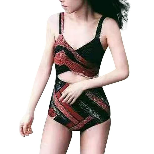 Gibobby Trajes de Baño para Mujer Bikini conservador de moda con estampado Retro Sexy para mujer(Vino,CH)
