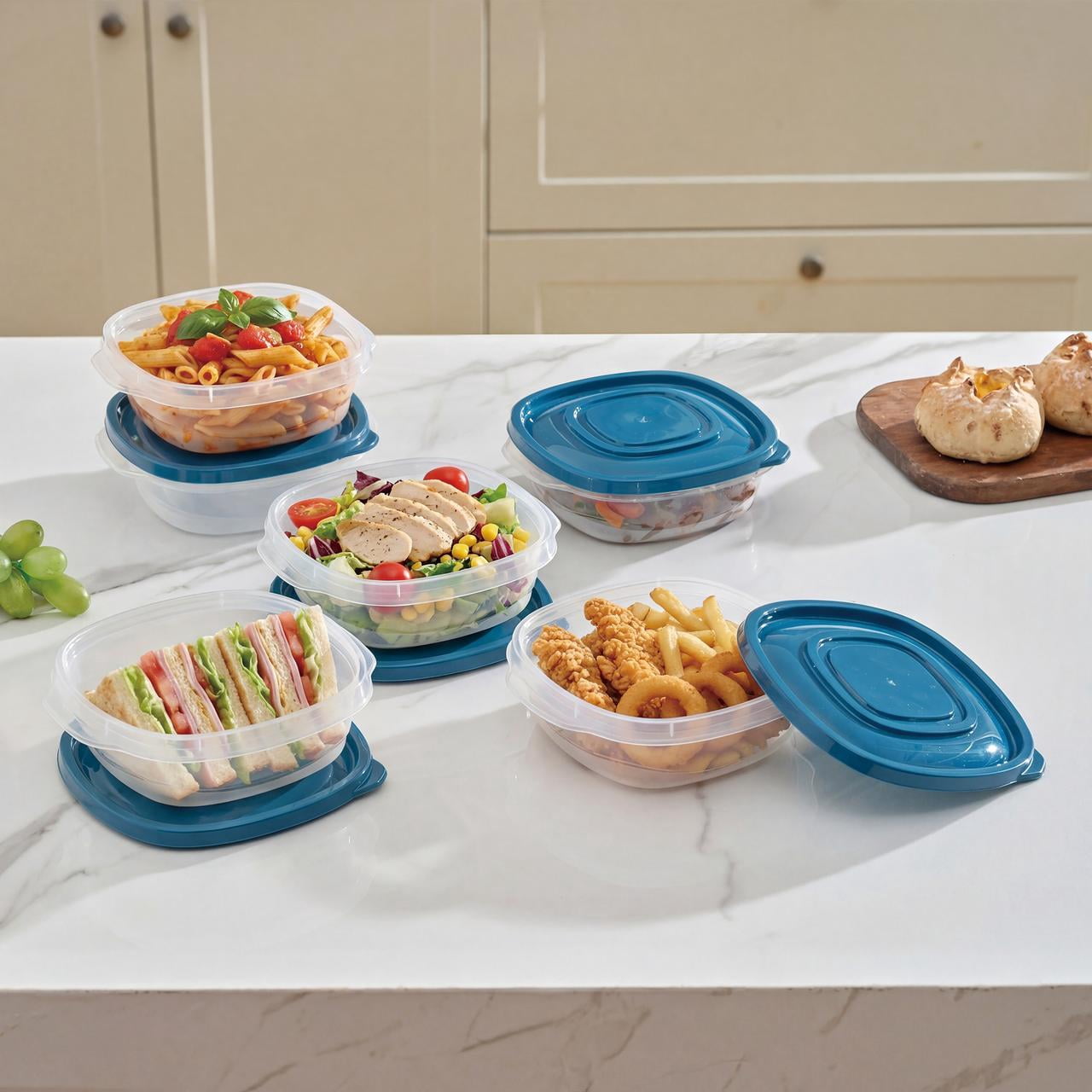 (4 pack) Mainstays Semi Durable Square 2.9 Cup Plastic Food Storage Container, 5 Pack